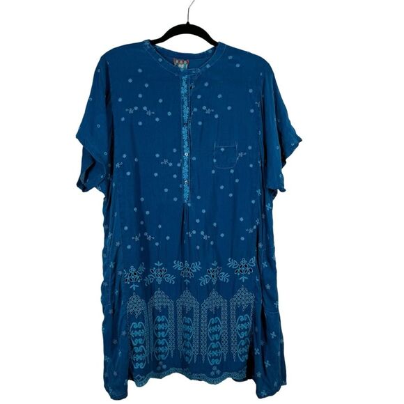 Johnny Was Blue Embroidered Tunic Top Boho Eyelet Women’s Size XL - Picture 1 of 7